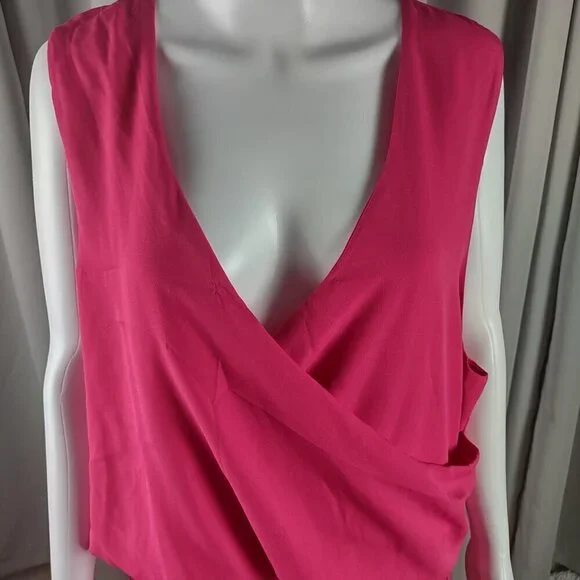 Boohoo Plus Hot Pink Sleeveless Draped Wrap Midi Dress V Neck Women's Size 20 - Picture 3 of 12